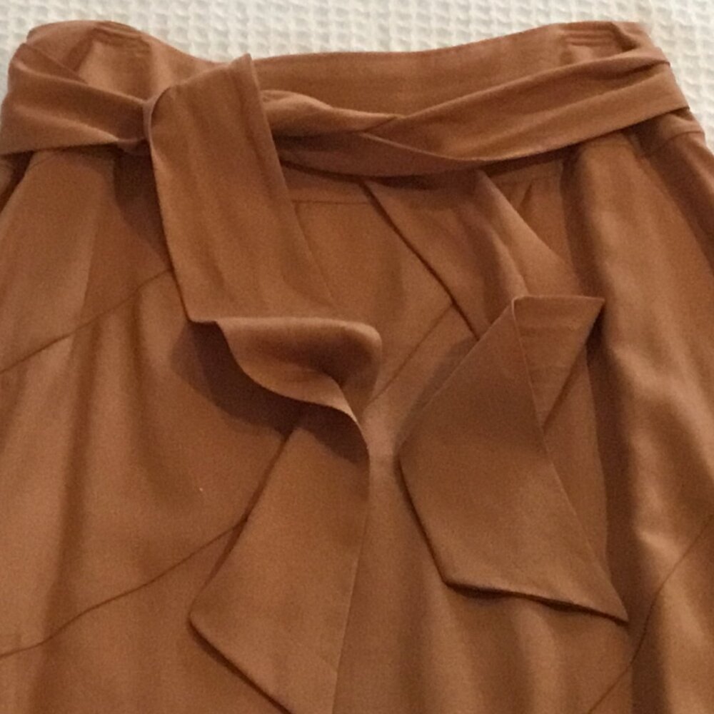 Cremieux Sierra Brown Tencel Midi Skirt Fabric Tie Size 8 - Picture 5 of 8